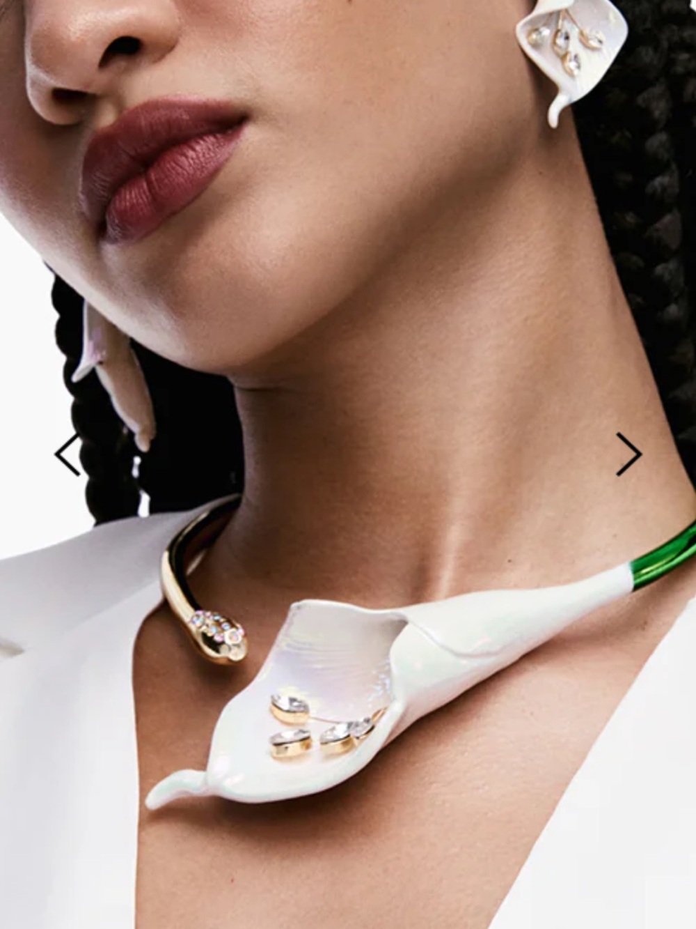 Betsey Johnson White Calla Lily Statement Necklace with Gold Accents